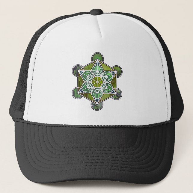 GreenMetatronCube Trucker Hat (Front)