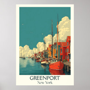 Greenport New York Vintage Harbour Boating Art Poster