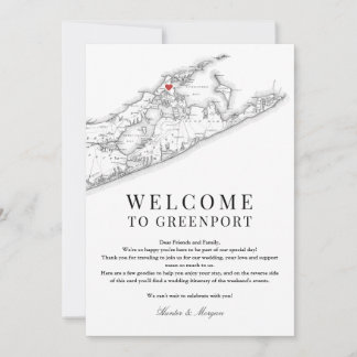 Greenport NY Map Wedding Welcome Black White Thank You Card