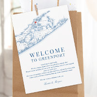 Greenport NY Map Wedding Welcome Letter Navy Blue