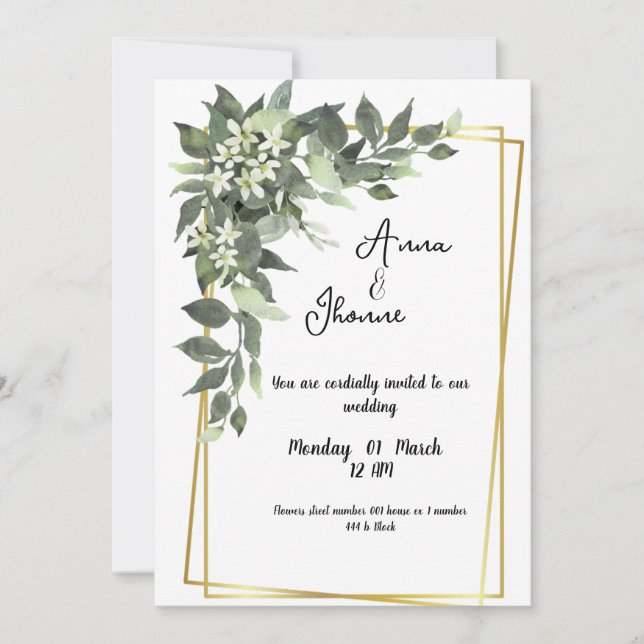 Greenry Green flowers Card wedding invitation (Front)