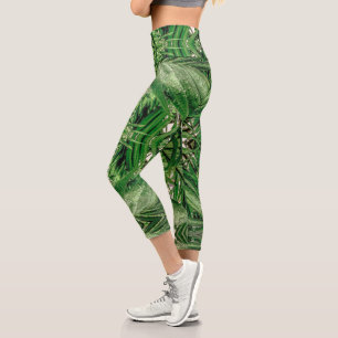 Greens and Raindrops Pattern Capri Leggings