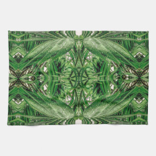 Greens and Raindrops Pattern Tea Towel