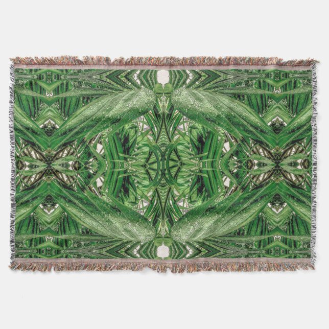Greens and Raindrops Pattern Throw Blanket (Front)