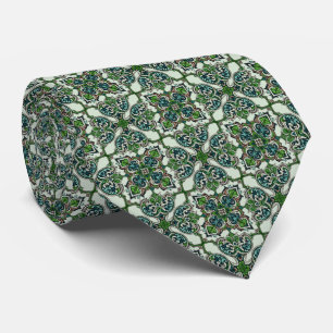 Greens, Teal & Khaki Art Deco Pattern Tie