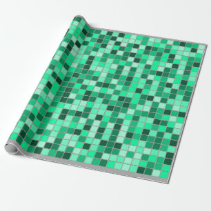 Greens/Teals Tiles Pattern (Grey Background) Wrapping Paper