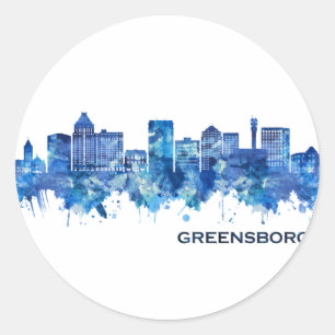 Greensboro North Carolina Skyline Blue Classic Round Sticker