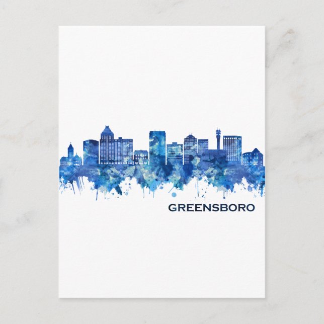 Greensboro North Carolina Skyline Blue Invitation Postcard (Front)