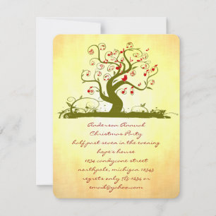 GreenT ree Bird Gold Christmas Dinner Invite