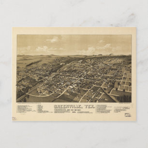 Greenville Hunt County Texas Map (1886) Postcard