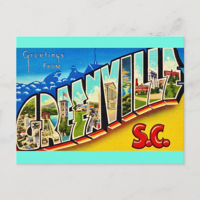  Greenville SC Vintage Greeting Postcard (Front)