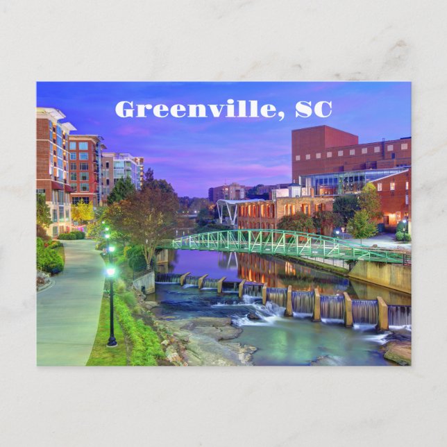 Greenville, South Carolina Reedy River at Night  Postcard (Front)