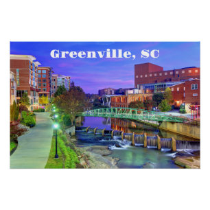 Greenville, South Carolina Reedy River at Night Poster