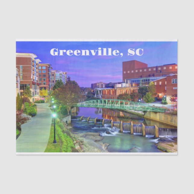 Greenville, South Carolina Reedy River at Night  Tissue Paper (Front)