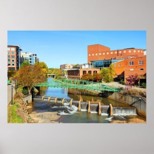 Greenville, South Carolina Reedy River Downtown   Poster