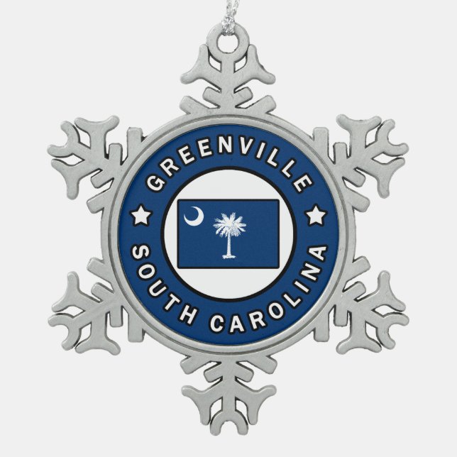 Greenville South Carolina Snowflake Pewter Christmas Ornament (Front)