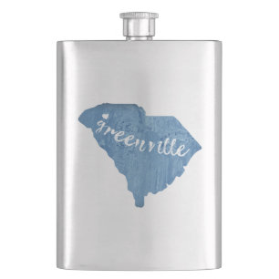 Greenville South Carolina Wood Grain Hip Flask