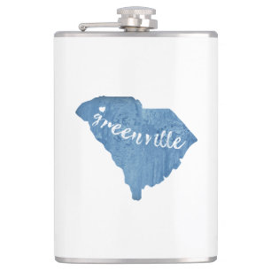 Greenville South Carolina Wood Grain Hip Flask