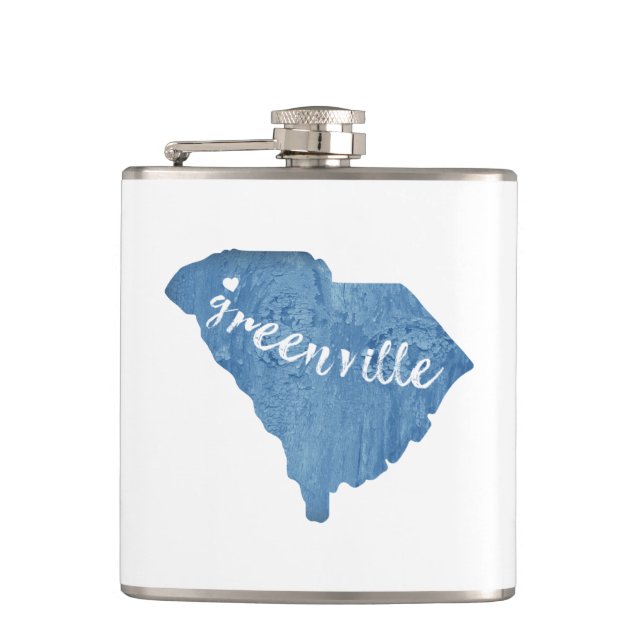 Greenville South Carolina Wood Grain Hip Flask (Front)