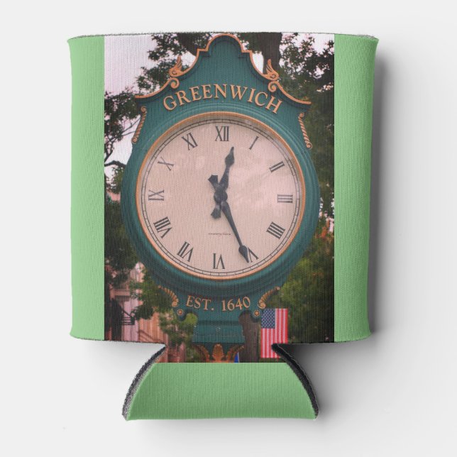 Greenwich Avenue Post Clock, Greenwich, CT Can Cooler (Front)