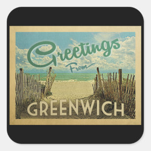 Greenwich Connecticut Beach Vintage Travel Square Sticker