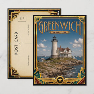 Greenwich Connecticut Vintage Art Deco Golden Age Postcard