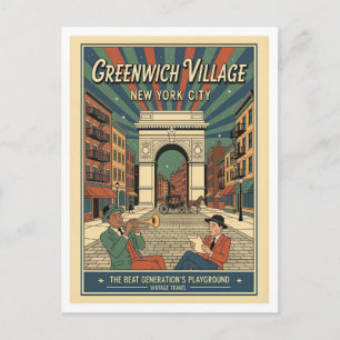 Greenwich Village NYC Retro 1950s Postcard