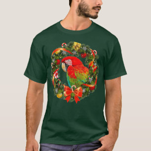 Greenwing Macaw Parrot Christmas Wreath T-Shirt