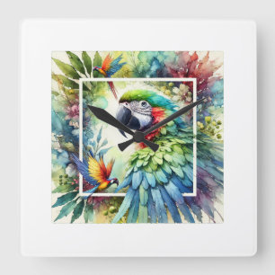 Greenwinged macaw in watercolor 010824AREF106 - Wa Square Wall Clock