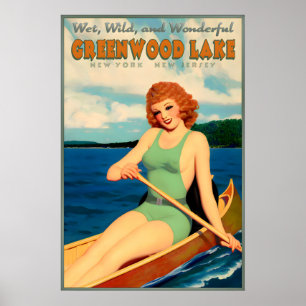Greenwood Lake New York Jersey Retro Travel Pin U Poster