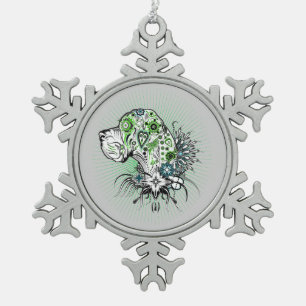 Greeny Great Dane Snowflake Pewter Christmas Ornament
