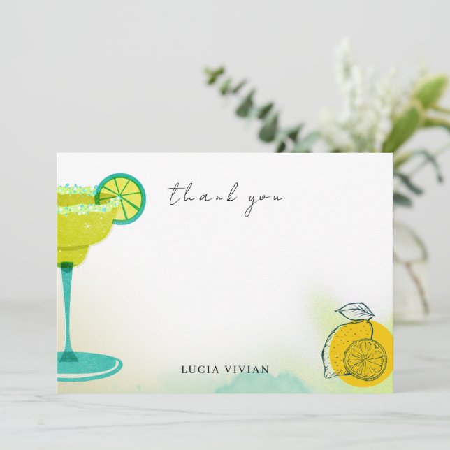 Greeny Watercolor Margarita Lime Bridal Shower Thank You Card (Standing Front)