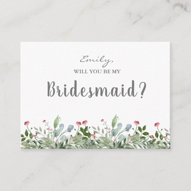 Greeny Wild Meadow Will You Be My Bridesmaid Enclosure Card (Front)