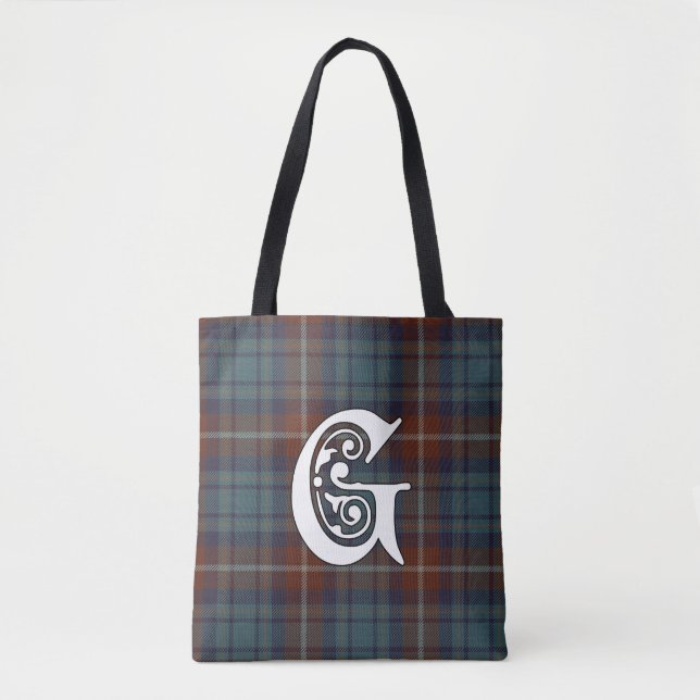 Greer Clan Tartan Monogram Tote Bag (Front)