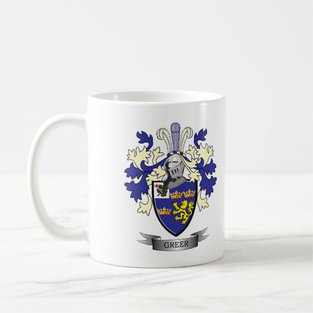 Greer Family Crest Coat of Arms Coffee Mug (Left)