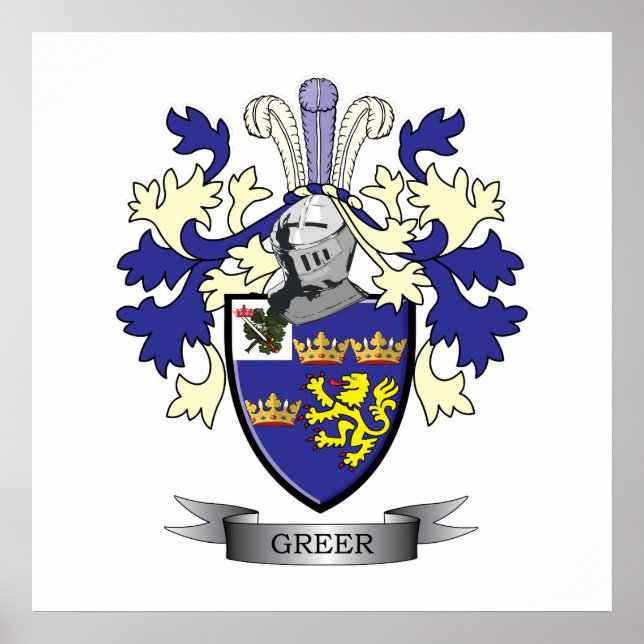 Greer Family Crest Coat of Arms Poster (Front)
