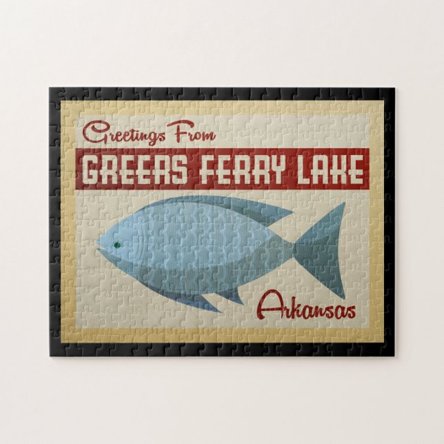 Greers Ferry Lake Fish Vintage Travel Jigsaw Puzzle (Horizontal)