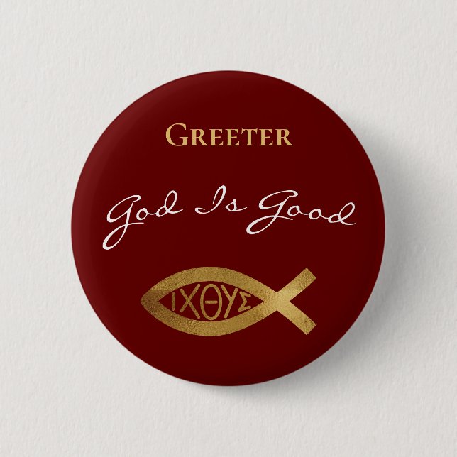 Greeter Christian Church God Is Good Modern Red 6 Cm Round Badge (Front)