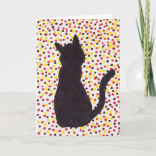 Greeting Card - Black Cat Against Colored Dots