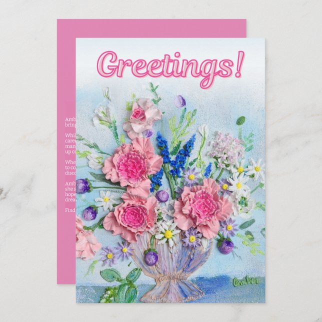 Greeting Card Cheerful Pink Floral  (Front/Back)