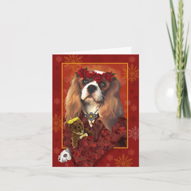 Greeting Card, Christmas Card, Cavalier Spaniel Ho Holiday Card (Front)