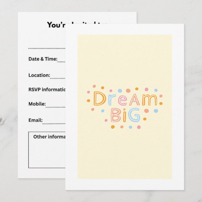 greeting card, dream big, cute  invitation (Front/Back)
