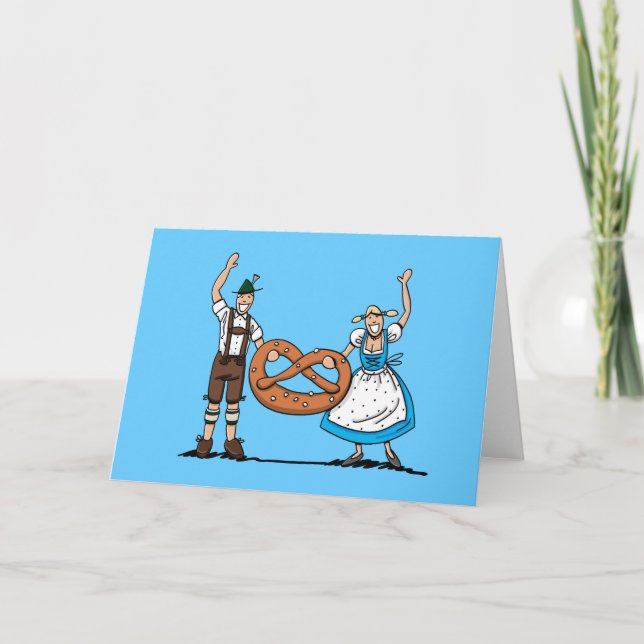 Greeting Card Happy BEER FESTIVAL Couple Pretzel (Front)