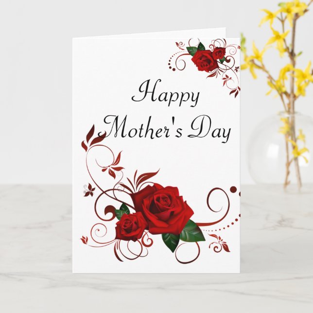 Greeting Card Happy Mother's Day Red Rose (Yellow Flower)