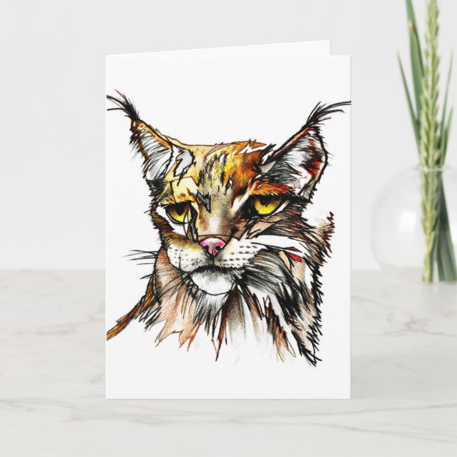 Greeting Card: Linx Wild Cat Drawing Card (Front)