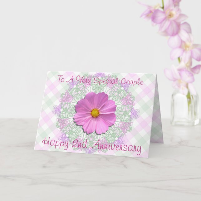 Greeting Card - Med Pink Cosmos - 2nd Anniversary (Orchid)