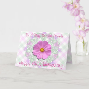 Greeting Card - Med Pink Cosmos - 2nd Anniversary