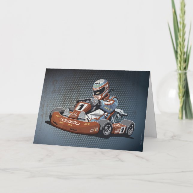 Greeting Card Motor Racing Go-Kart Driver Grunge (Front)
