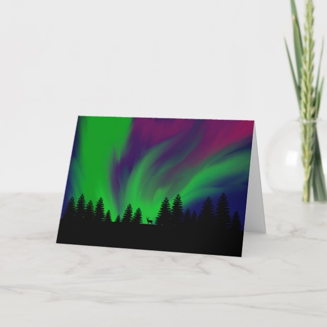 Greeting Card Northern Lights & Deer (Front)