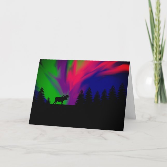 Greeting Card Northern Lights with Moose (Front)